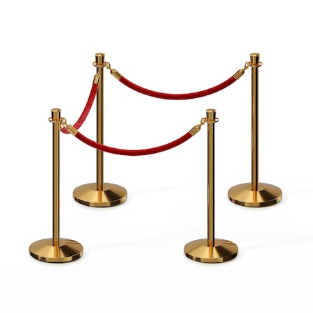 Stanchion Post And Rope Kit Pol.Brass, 4 Crown Top 3 Red Rope